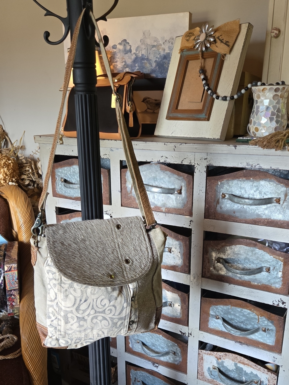 Myra Cow hide, canvas,leather purse